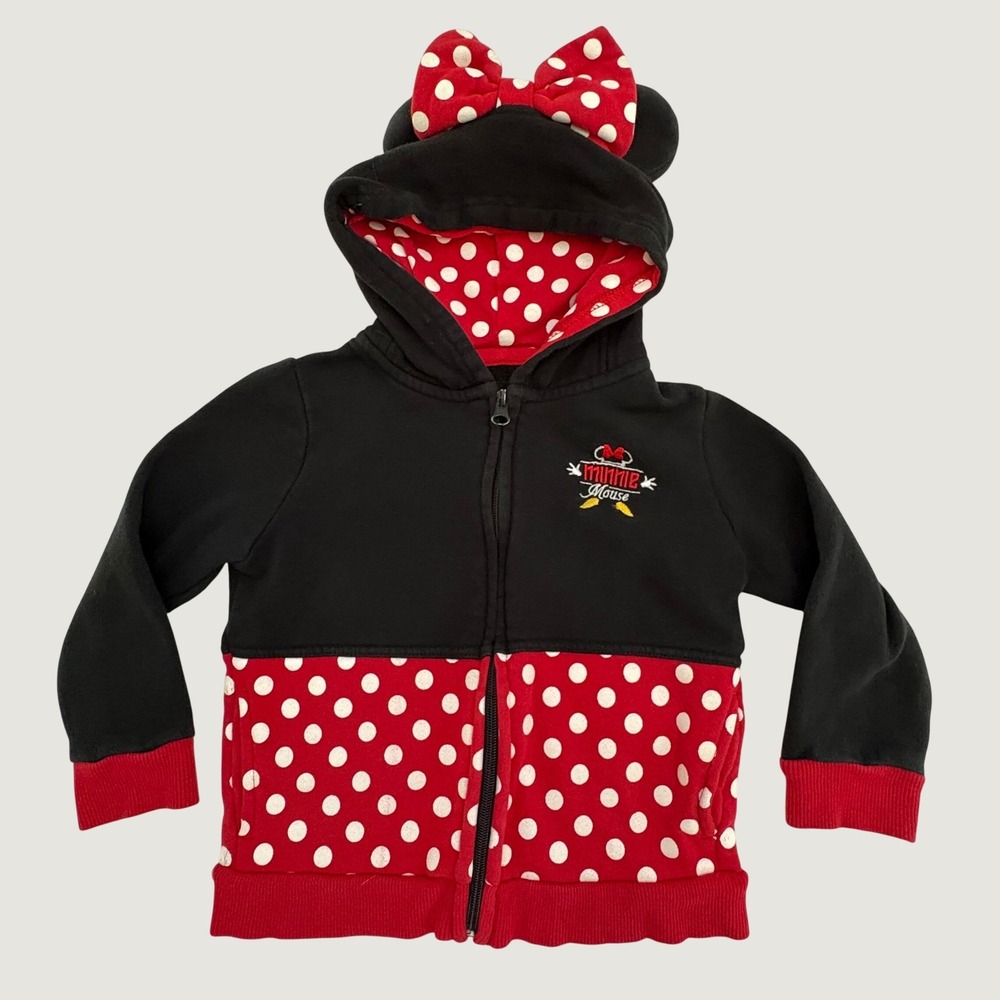 Disney Parks Minnie Mouse Hoodie 4T Zip Up Ears Bow Polka Dot Toddler Jacket